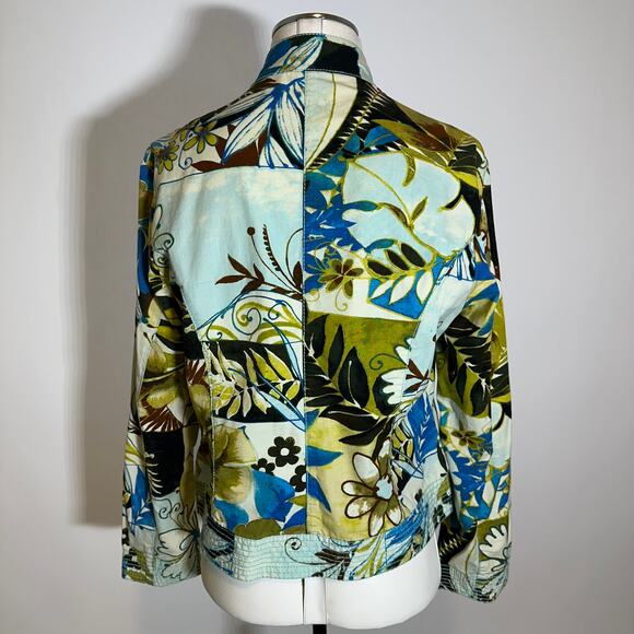 Chicos Multicolor Tropical Print Cotton Jacket Full Zip Womens Size 1 (Medium M) - Picture 6 of 12